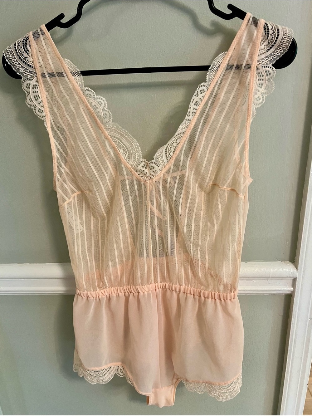 Auden Soft Blush Lace-Trim Sheer Chemise Bodysuit